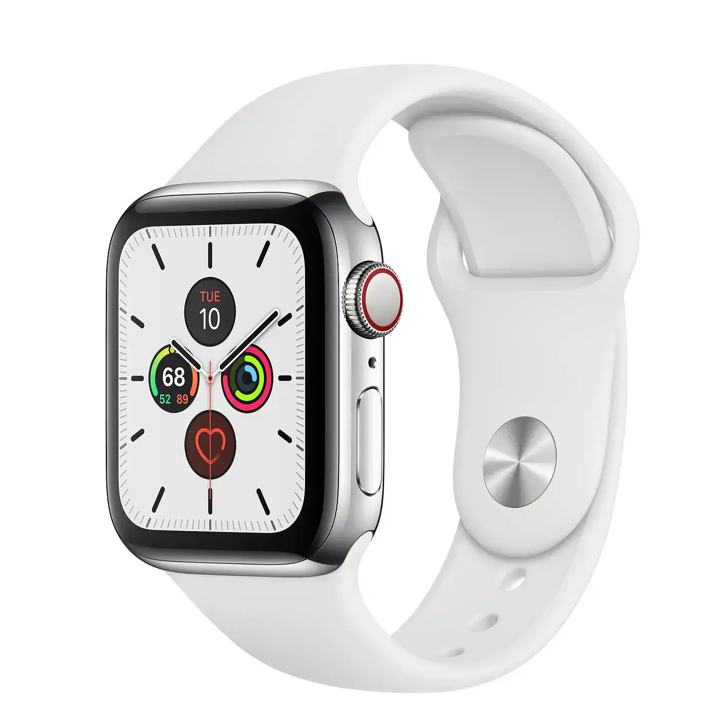 Apple Watch Series 5 GPS + Cellular 40mm Stainless Steel Case with White Sport Band (MWWR2, MWX42)